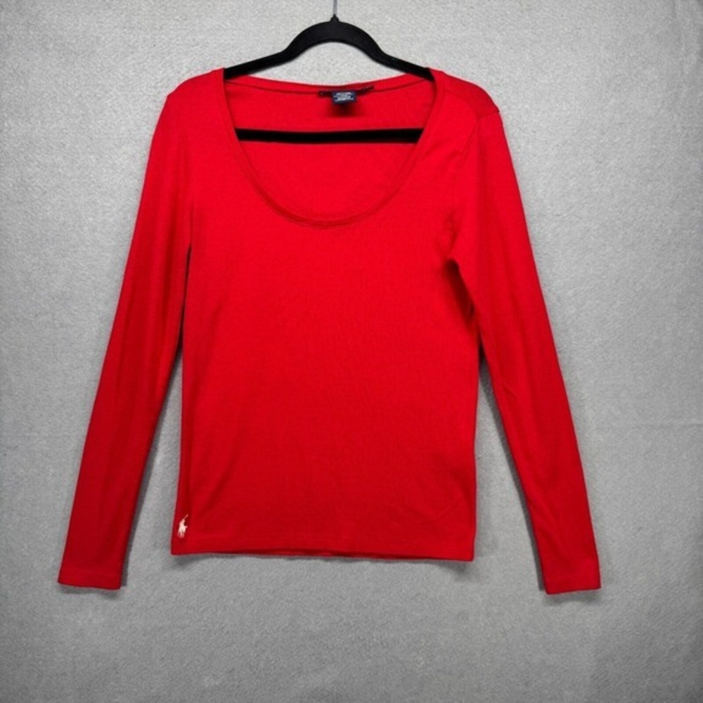 Vintage Ralph Lauren Sport T-Shirt Womens Size L Red Long Sleeve Pima y2K Pony‎